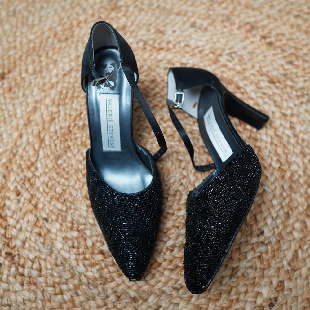 Valerie Stevens Black Beaded Heels 6.5